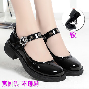 冰玉丰姿牛皮粗跟漆皮玛丽珍鞋日系学院风学生小皮鞋制服鞋女黑色亮面