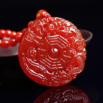 萱红玛瑙龙凤阴阳五行护身符黑曜石五行观音灵感明咒吊坠 明咒开泰福