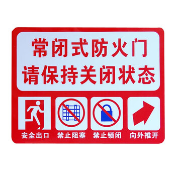 刻沫 常闭式防火门标识牌通道门牌贴纸工厂车间警示牌逃生安全指示牌