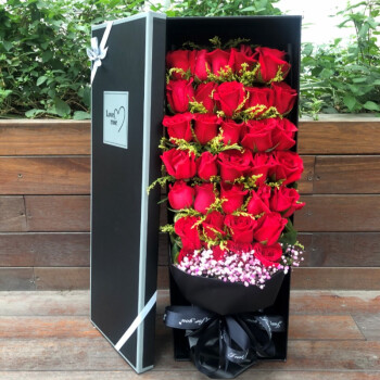 满味园鲜花速递红玫瑰礼盒生日礼物花束送女友老婆全国同城配送花店送花 E款-33朵红玫瑰礼盒 鲜花