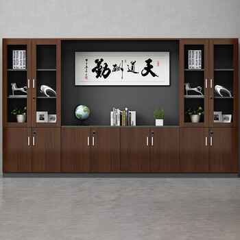 龙案总裁老板办公室文件柜木质背景高柜资料档案储物柜子靠墙板式带锁