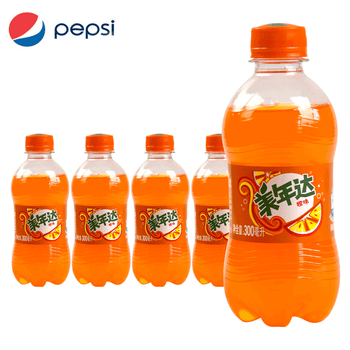 百事美年达橙味汽水碳酸饮料300ml*12瓶整箱小瓶装可口可乐果粒橙