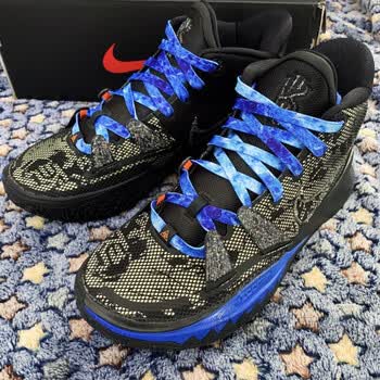 适配欧文7半圆鞋带绳蓝球运动鞋适配黑蓝欧文7热带海岛深扎染 冰蓝