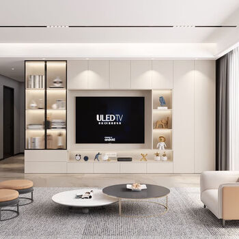 阿兰曼斯2023新款简约现代背景墙实木电视柜一体组合柜轻奢客厅满墙储