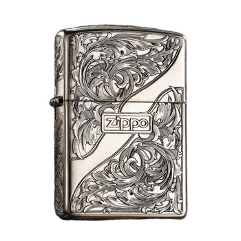 之宝zippo煤油打火机银机五面雕刻唐草心zp煤油防风火机男士礼物五面