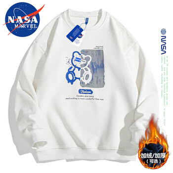 NASA MARVEL卫衣男秋冬季潮流打底衫休闲百搭宽松户外春款情侣装 白色 L 