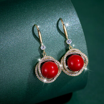 玉美和红色珍珠耳饰耳钉女耳环新款潮小众设计感耳坠生日礼物中国红