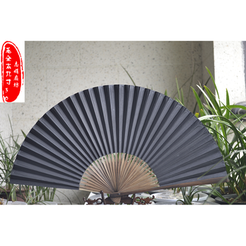 棕竹扇子10寸绍兴黑纸扇传统青灰扇素面全棕竹描画折扇工艺老白玉毛