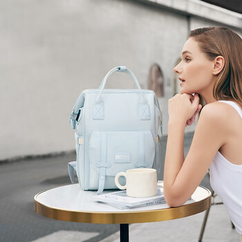 Hoag（霍格）妈咪包多功能大容量双肩包母婴包妈妈包新款时尚背奶包 海盐芝士蓝