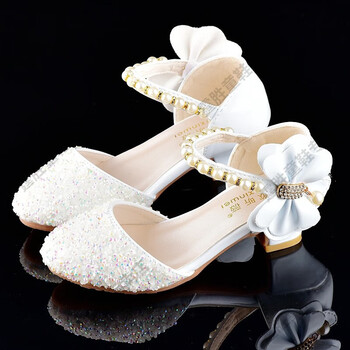 高跟鞋公主鞋小女孩皮鞋儿童单鞋水晶鞋主持人模特走秀演出鞋 588白色