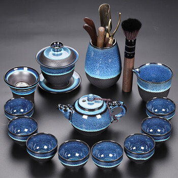 高档窑变建盏茶具套装小套家用陶瓷盖碗功夫泡茶壶茶杯办公室会客 星