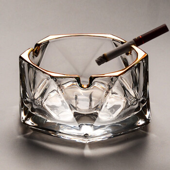 汀若水晶玻璃烟灰缸创意个性家用烟缸办公室高档描金烟盅大号防飞灰1