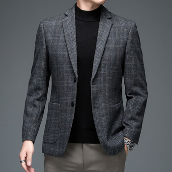 tkpk秋冬新款男士休闲单西男装中青年西服时尚格子羊绒官方旗舰店