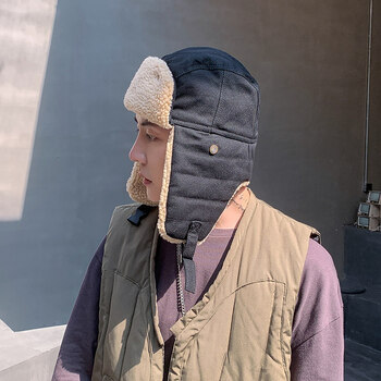 汀曼莲雷锋帽男士冬季户外防寒帽子男加绒加厚保暖棉帽防风护耳东北帽
