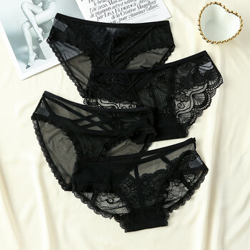 汐诗雅4条装黑色蕾丝内裤女纯棉档透气低腰无痕性 123 125 129 124 xl