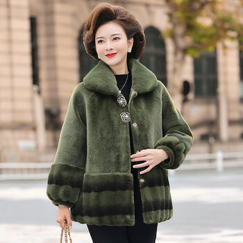 粟茝海宁皮草水貂绒外套女中老年大衣妈妈短款中年装秋冬装夹棉加厚