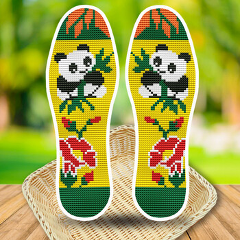 新款全布半成品十字绣鞋垫带针线印花刺绣男女杏白色639小熊猫43