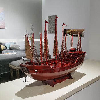 室内(snnei)古代大明郑和宝船 仿真木质帆船模型装饰摆件 一帆风顺