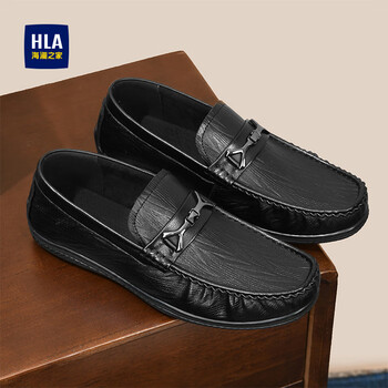 海澜之家hla男鞋皮鞋男2024春夏季新款一脚蹬豆豆鞋男头层牛皮商务