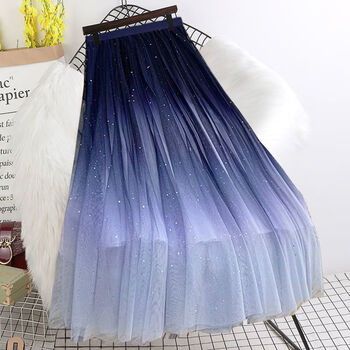 蓝尹情空色纱半身裙夏新款韩版中长字褶裙显瘦高腰纱裙女定制 蓝色 s