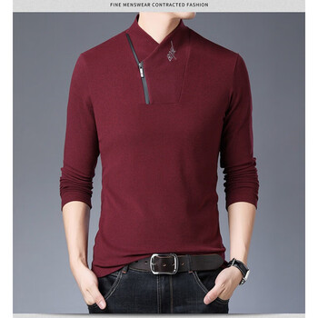 歆弗美嘉百货男士双面绒刺绣长袖t恤打底衫休闲上衣内穿外搭红色190