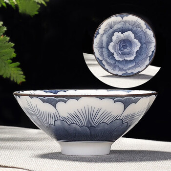 真迹青花瓷手绘茶具陶瓷主人杯茶盏斗笠杯单杯品茗杯家用功夫茶杯小号