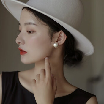 颜鉴七夕棉花珍珠耳夹女无耳洞蚊香盘耳环感轻奢耳钉2022年新款潮16mm