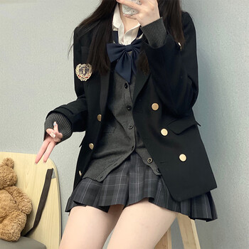 水之宣花千猪原创星屿高西服dkjk制服日系男女学院风双排扣西装外套星