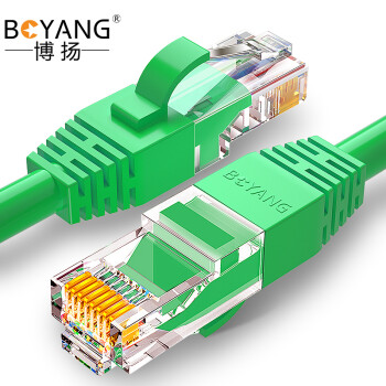博扬 超五类网络跳线 非屏蔽千兆成品网线 CAT5e(24AWG)无氧铜双绞线 8米 绿色 POE供电工程布线 BY-508G
