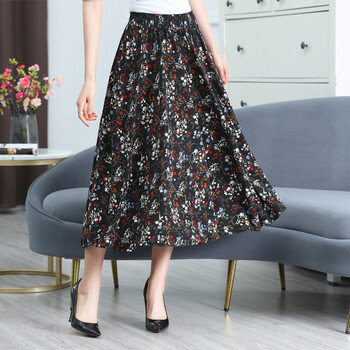 中年妇女雪纺半身裙中老年春夏季妈妈半截裙休闲优雅百褶裙显瘦大摆裙