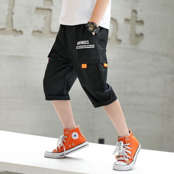 法比兔儿童工装裤儿童七分裤男薄款男童七分裤裤子夏薄款中大童儿黑色