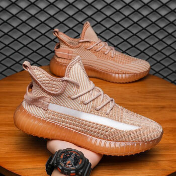 夏季椰子鞋男350毒跑步飞织运动夏天透气防臭软底潮鞋男网鞋f06兵马俑