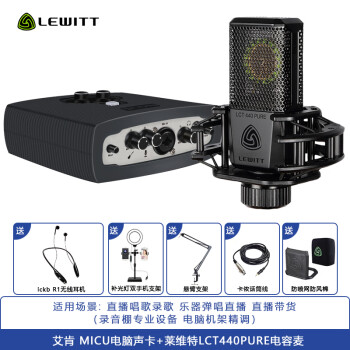 莱维特（LEWITT） LCT440PURE电容麦克风电脑手机声卡直播设备全套装全民k歌录音唱歌话筒 LCT440+艾肯MICU Dyna套装