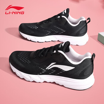 李宁跑步鞋女士夏季新款网面轻弹休闲软底跳绳鞋子黑色运动鞋黑色