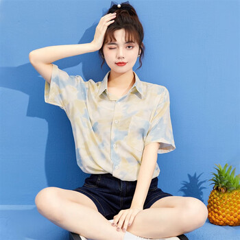 书兜青少女孩衬衫初中生高中女生夏季新款设计感学生扎染上衣雪纺衬衣