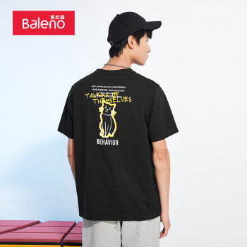 Baleno班尼路 年夏季新款男装短袖基础时尚简约T恤猫咪印花休闲风情侣款上衣 001A S