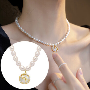 欧蒂朵淡水珍珠项链小米珠猫眼石星芒吊坠串珠锁骨链女感轻奢颈链银 