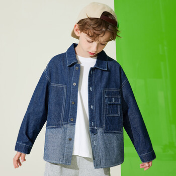泽森铭儿童衣服春秋男大童牛仔衬衫春秋2023年新款帅气潮酷儿童外套