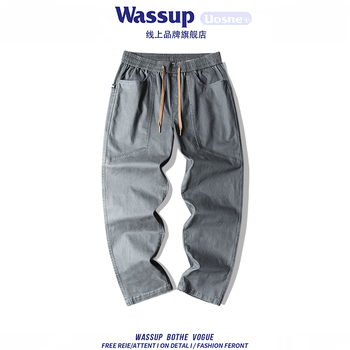 春装纯棉休闲裤男宽松微锥形长裤新款微弹工装裤男士裤子百搭灰色m