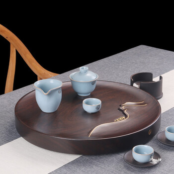 juantu茶具新中式木茶盘整版实木整块茶台大号功夫茶具托盘圆融4242cm