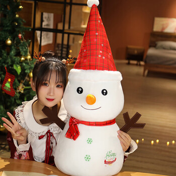 圣诞节糜鹿雪人公仔毛绒玩具梅花鹿发光唱歌玩偶女生陪睡抱枕布娃娃