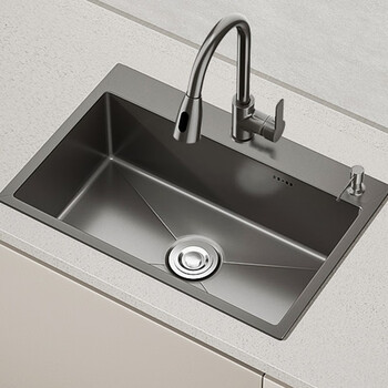 优勤(youqin) 枪灰纳米厨房水槽单槽手工加厚304不锈钢家用洗菜盆大
