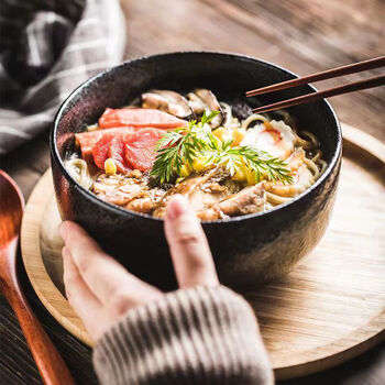 万园琦日式泡面碗牛肉汤面碗 餐具深碗装菜碗盘千拉碗宿舍陶瓷碗 65