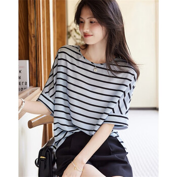 短袖t恤女夏季新款时尚简约气质优雅百搭上衣 天蓝 s【图片 价格 品牌