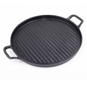 加厚炙子烤肉烤盘铸铁圆形条纹煎盘牛排煎锅烤肉锅韩式铁板单烤盘大号