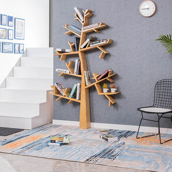 树形书架 矮书架实木书架树形置物架背景多层收纳展示架落地创意落地