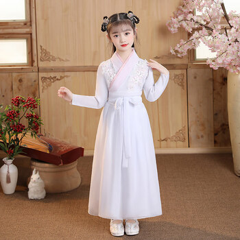 新白娘子汉服儿童青城山下白素贞古装演出服女童舞蹈服古典表演服白色