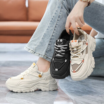 ecco同款网布运动鞋ins超火厚底鞋老爹鞋学生潮鞋米色35