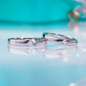 布兰菲bulanfei莫桑钻戒铂金石情侣对戒新款错位微镶男女结婚求婚戒指