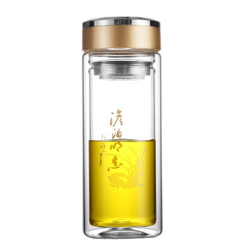 渊之源 双层玻璃真空杯带盖过滤透明办公水杯大号容量耐热水瓶车载定制 350ml经典大号 花色随机发
